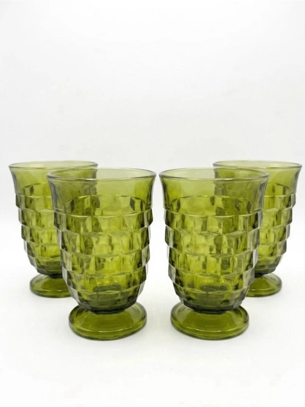 Set of 4 Vintage INDIANA GLASS Whitehall Green 4oz Footed Juice Glasses
